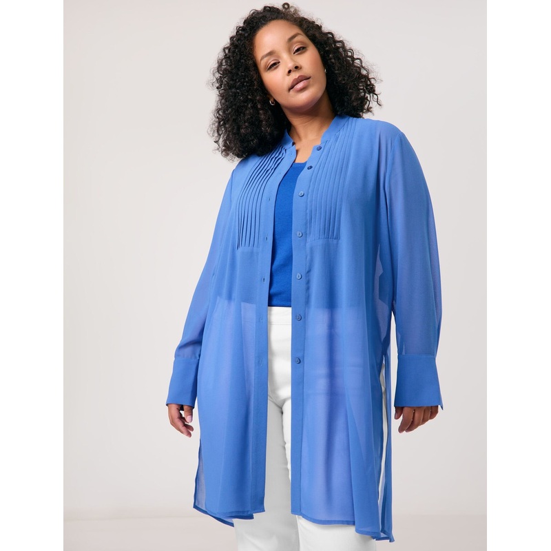 Semi-Sheer Long Chiffon Blouse