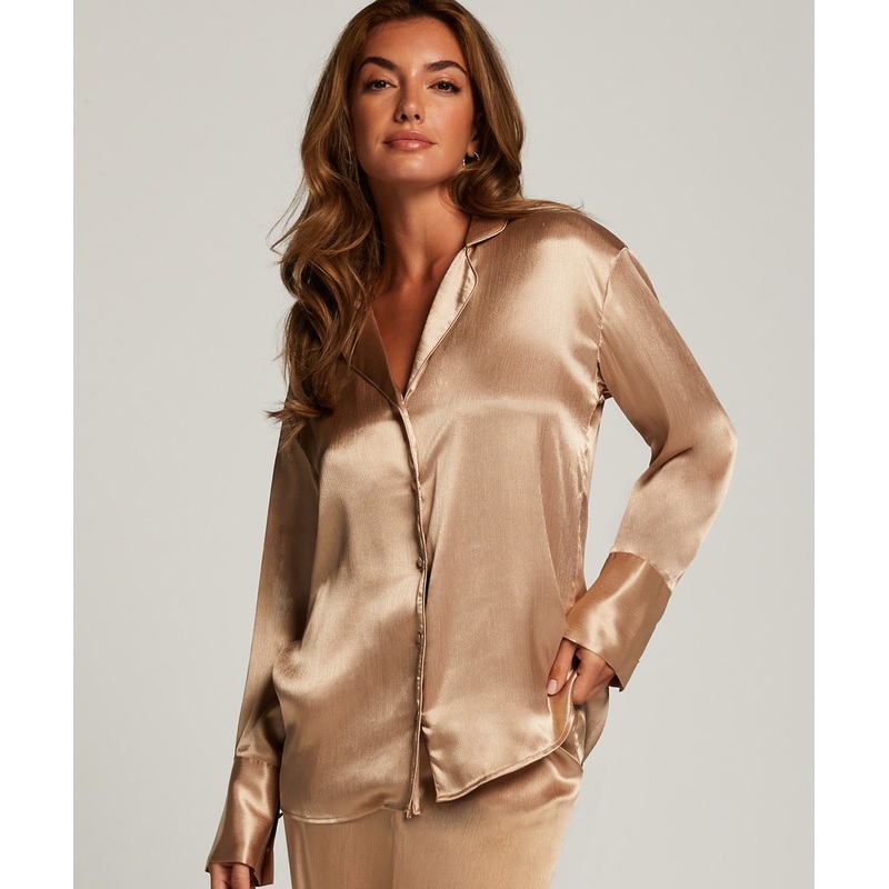 Shirt Long Sleeve Satin Gold