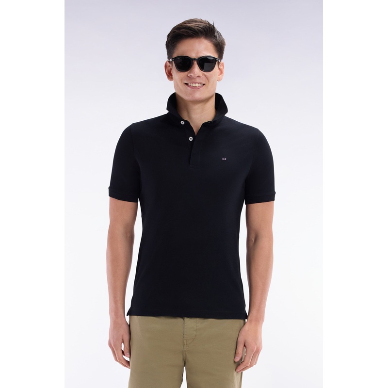 Slim-Fit Short-Sleeved Polo Shirt in Salmon Pink Stretch Cotton Piqu