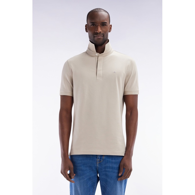 Slim-Fit Short-Sleeved Polo Shirt in White Sky Blue Cotton Piqu
