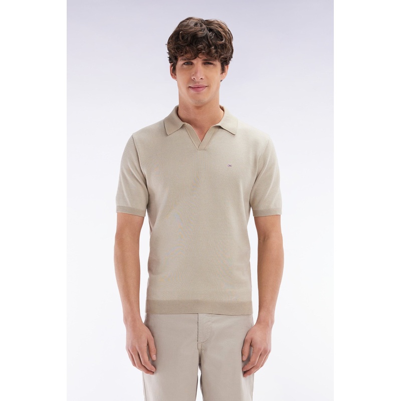 Straight-Cut Beige Cotton Polo Neck Jumper