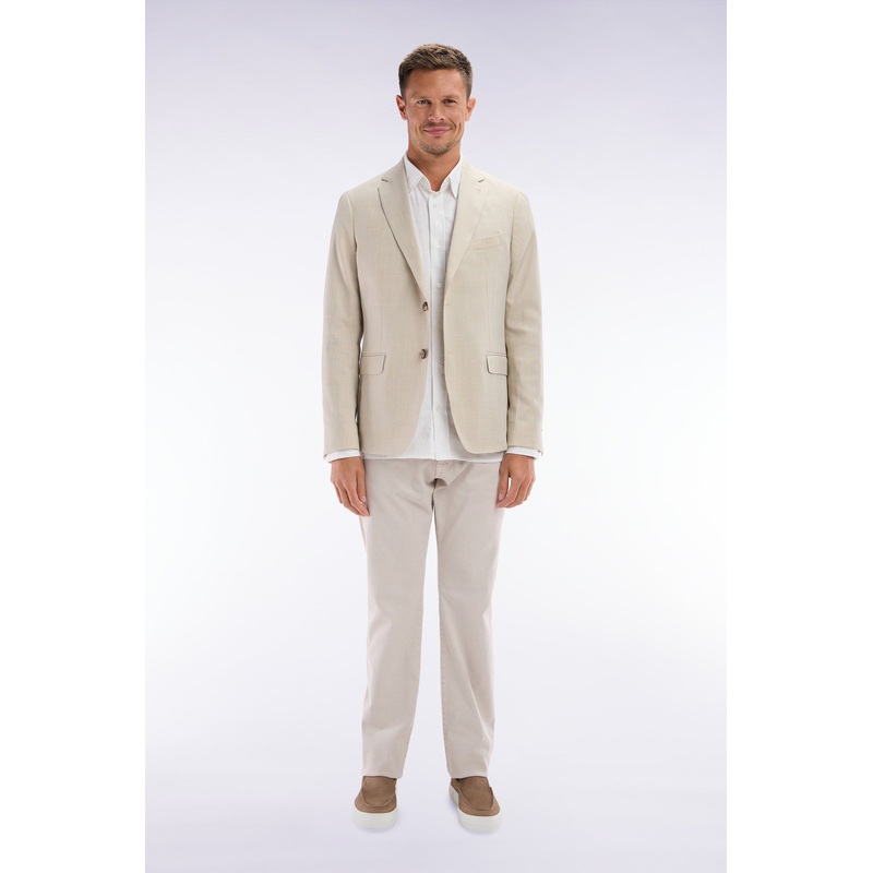 Straight-Cut Beige Stretch Denim 5-Pocket Jeans