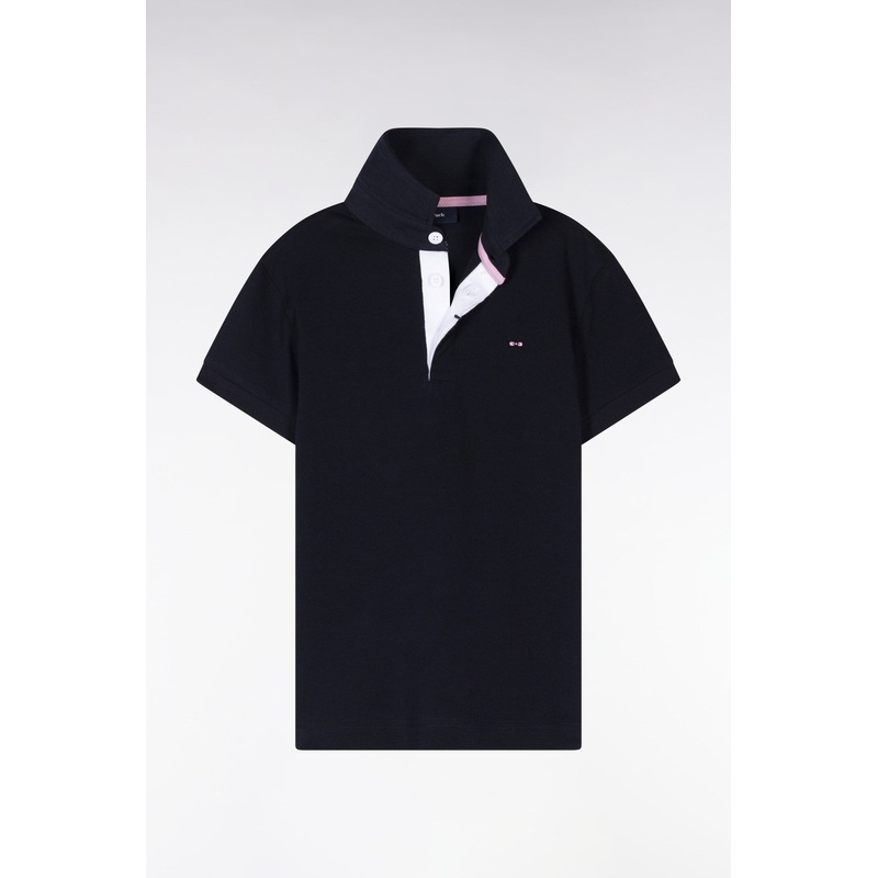 Straight-Cut Short-Sleeved Navy Cotton Jersey with Back Embroidery