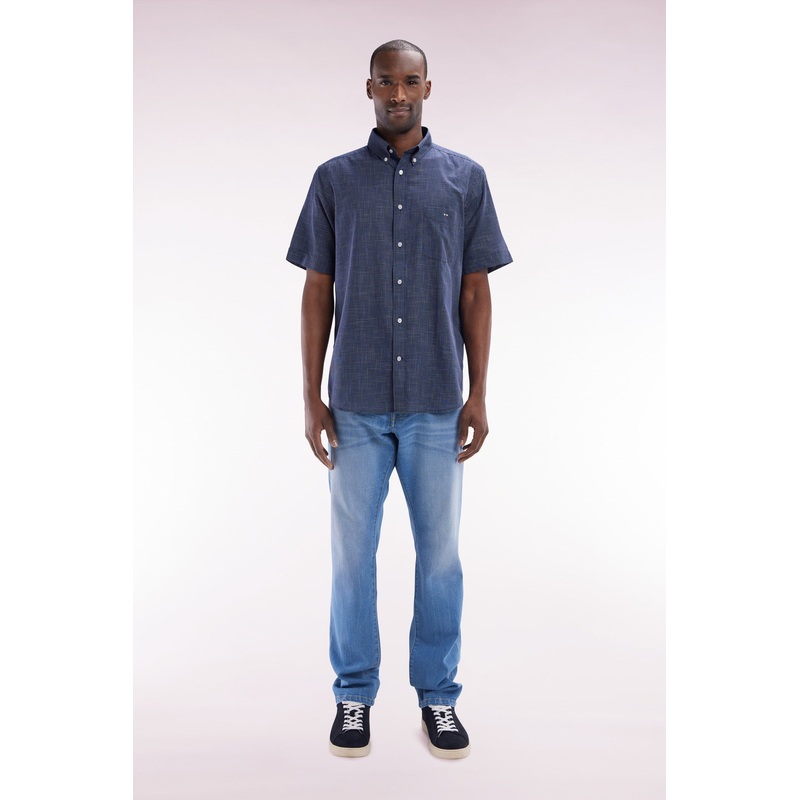 Straight-Fit Medium-Wash Stretch Denim 5-Pocket Jeans