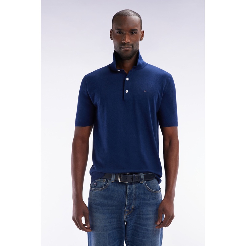 Straight-Fit Navy Cotton-Silk-Blend Polo Neck Jumper