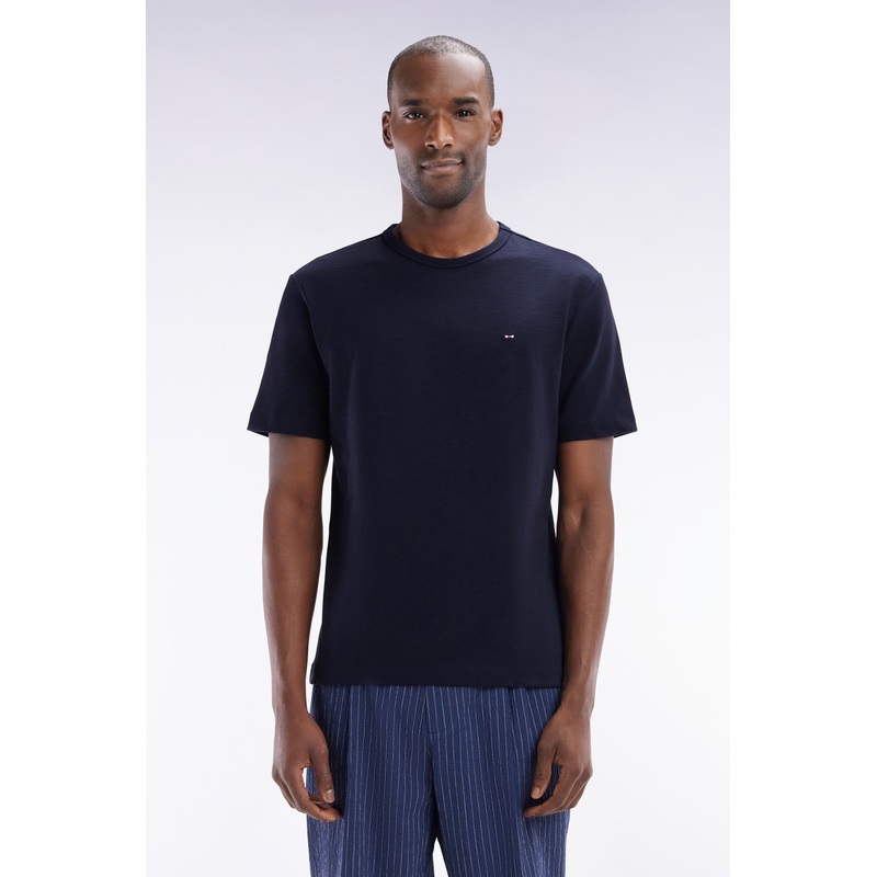 Straight Fit Navy Slub Cotton Jersey T-Shirt
