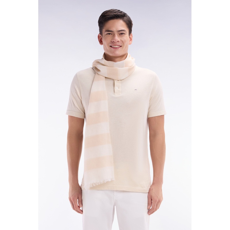 Straight-Fit Short-Sleeved Polo Shirt in Cream Cotton-Linen Blend