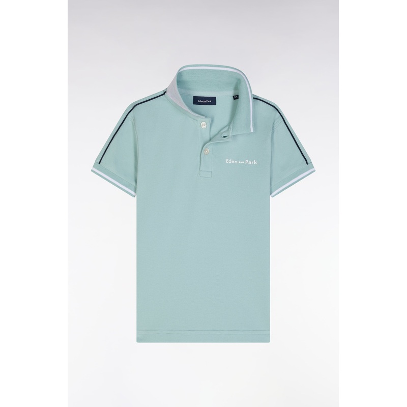 Straight-Fit Short-Sleeved Polo Shirt in Sea Green Cotton with White Logo