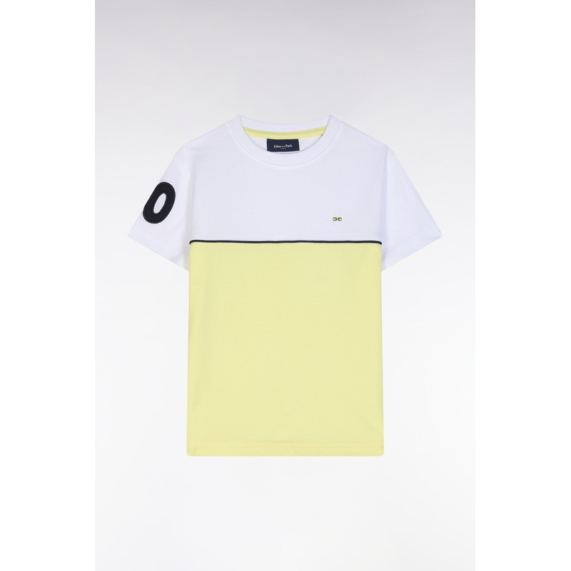 Straight-Fit Two-Tone Yellow Cotton T-Shirt