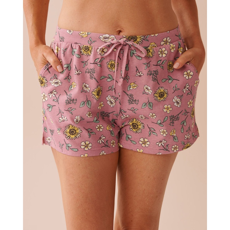 Sunflower Print Cotton Pajama Shorts