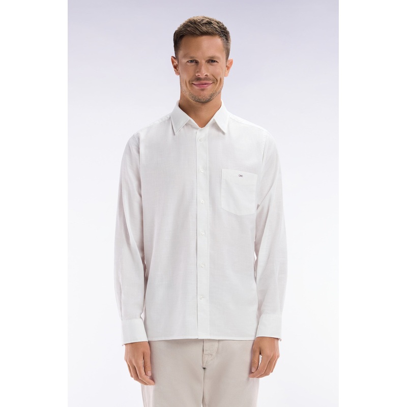 White Cotton Shirt with Patch Pocket