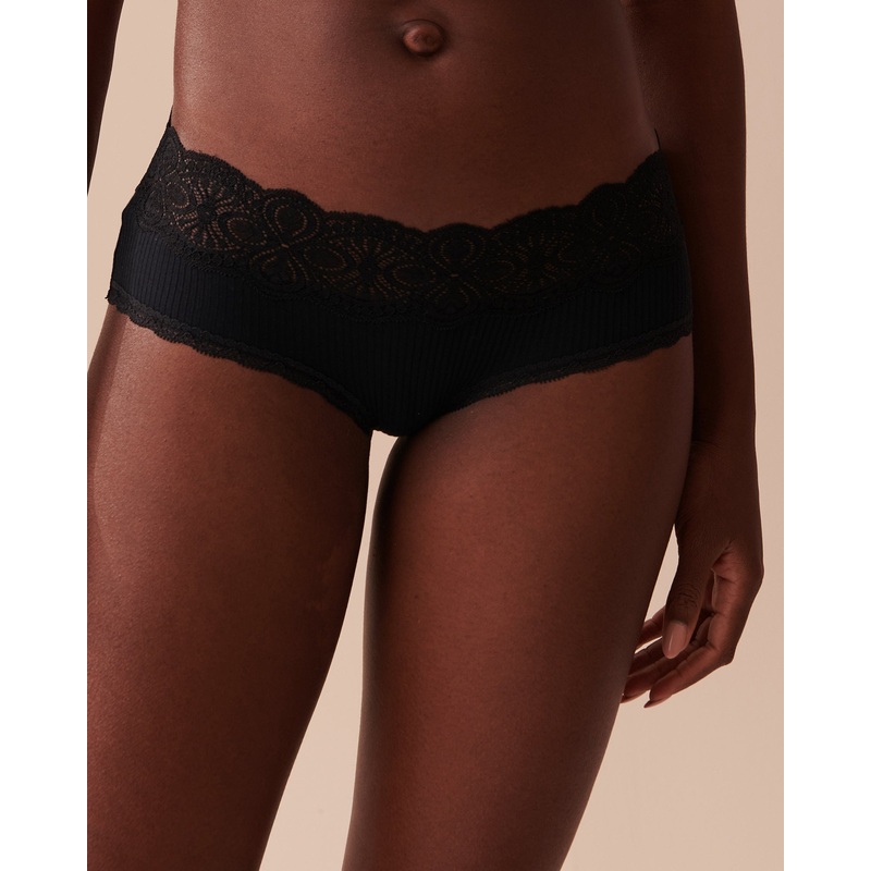 Lace Trim Ribbed Hiphugger Panty