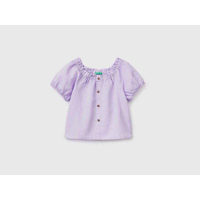 Short Sleeve Blouse In Linen Blend