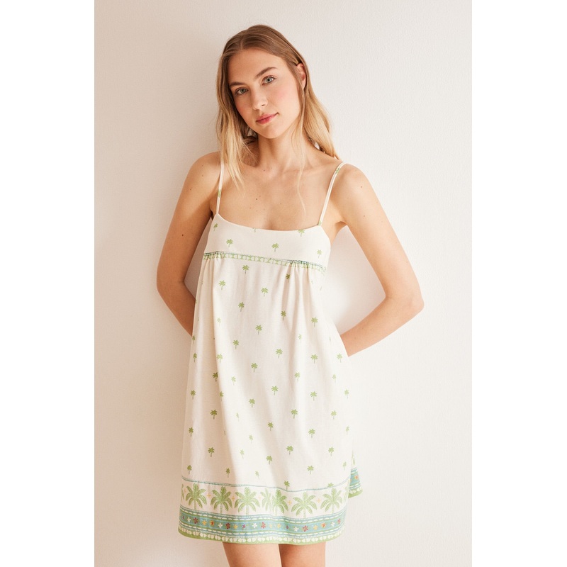 White Print Straps Short Nightdress