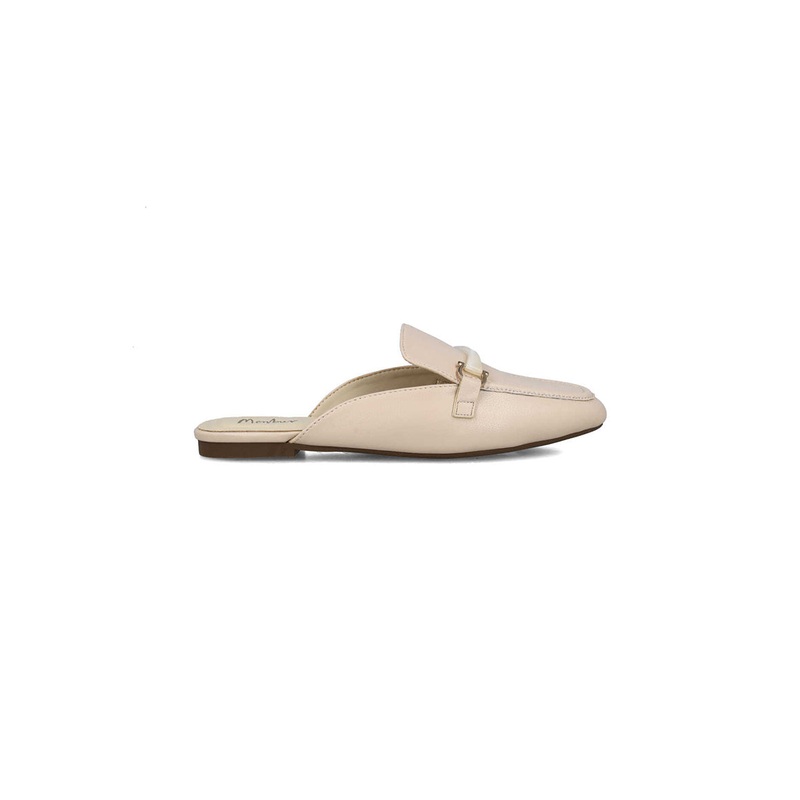 Beige Slipper Mules With Gold Hardware