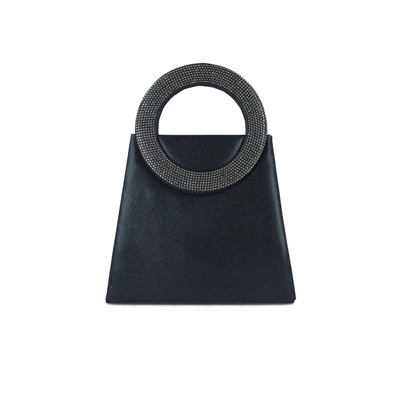 Black Handbag With Embellished Hand Strap