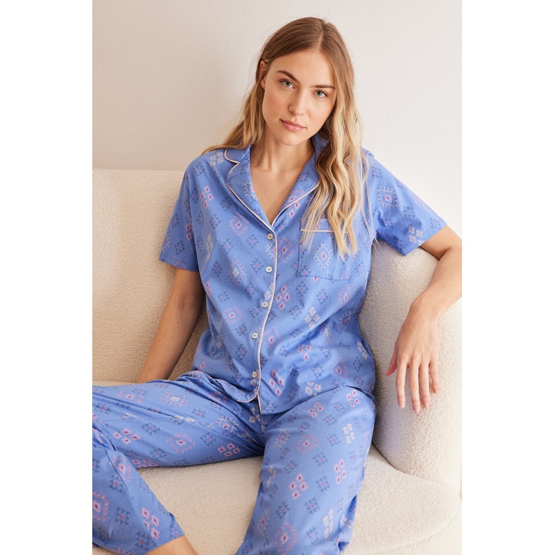 Blue Print Short Sleeves Masculine Pyjama