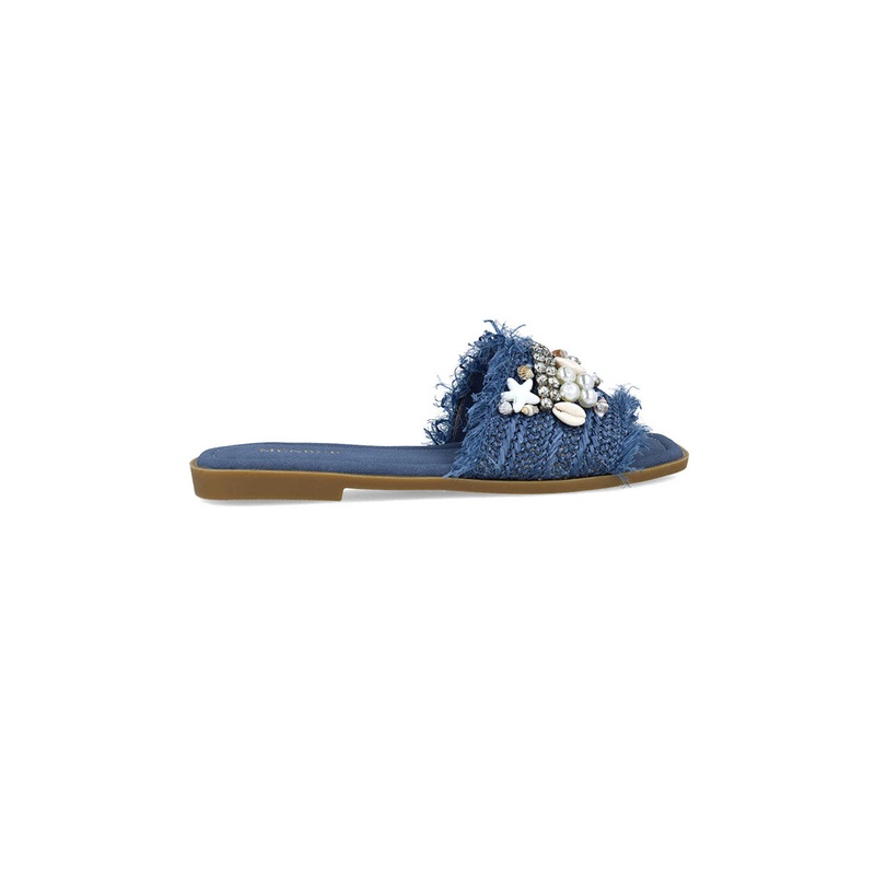 Blue Slippers With Embellishments
