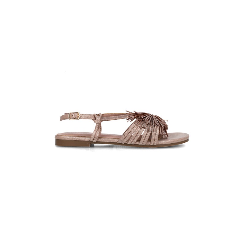 Brown Flat Sandals With Fringe Piece
