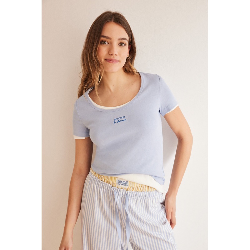 Dark Blue Short Sleeves Capri Pant Pyjama