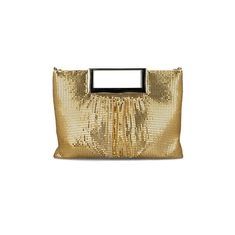 Gold Puffy Handbag With Metallic Handle