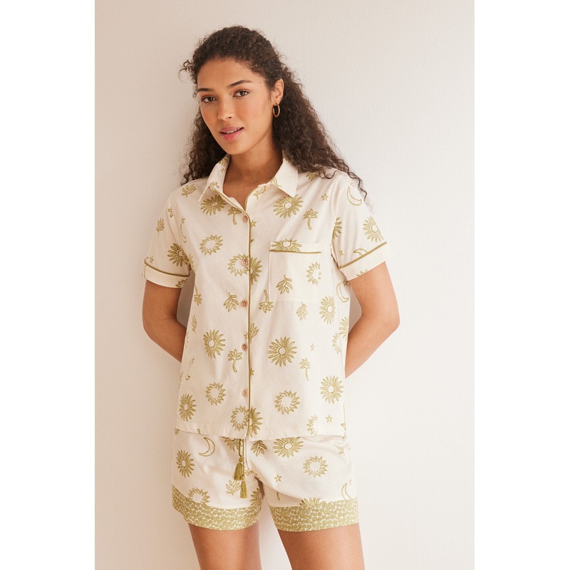Green Print Short Sleeves Masculine Pyjama