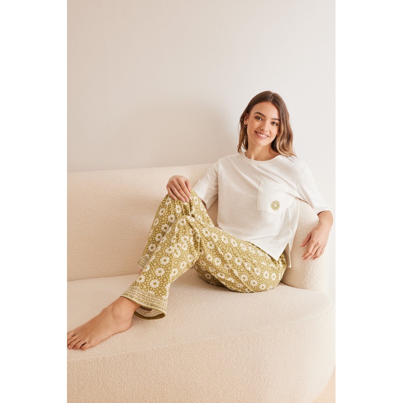 Ivory Short Sleeves Long Pant Pyjama