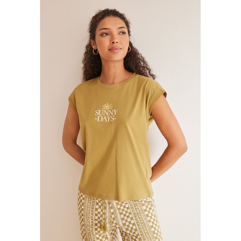 Light Khaki Short Sleeves Capri Pant Pyjama