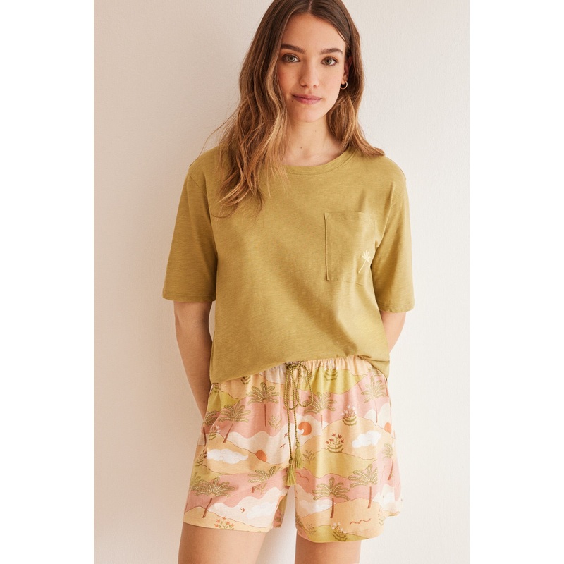 Light Khaki Short Sleeves Short Pant Pyjama