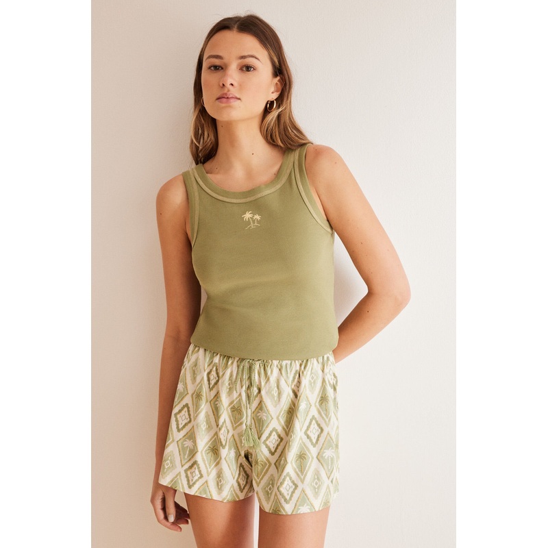 Light Khaki Straps Short Pant Pyjama