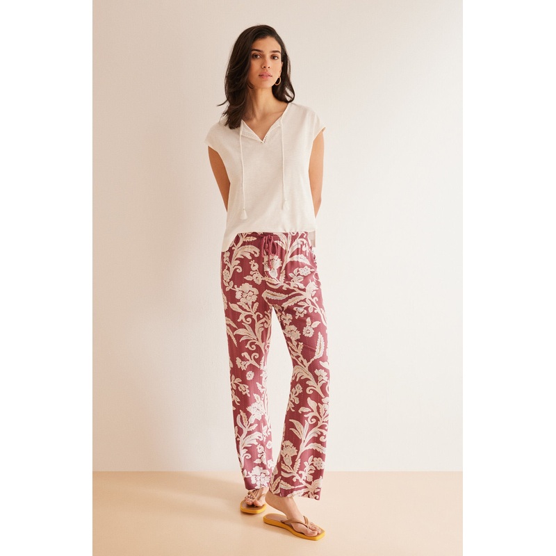 Maroon Print Long Pant