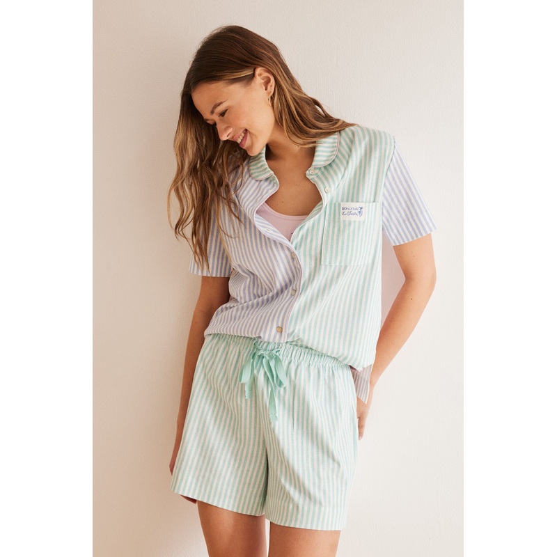 Multicoloured Short Sleeves Masculine Pyjama