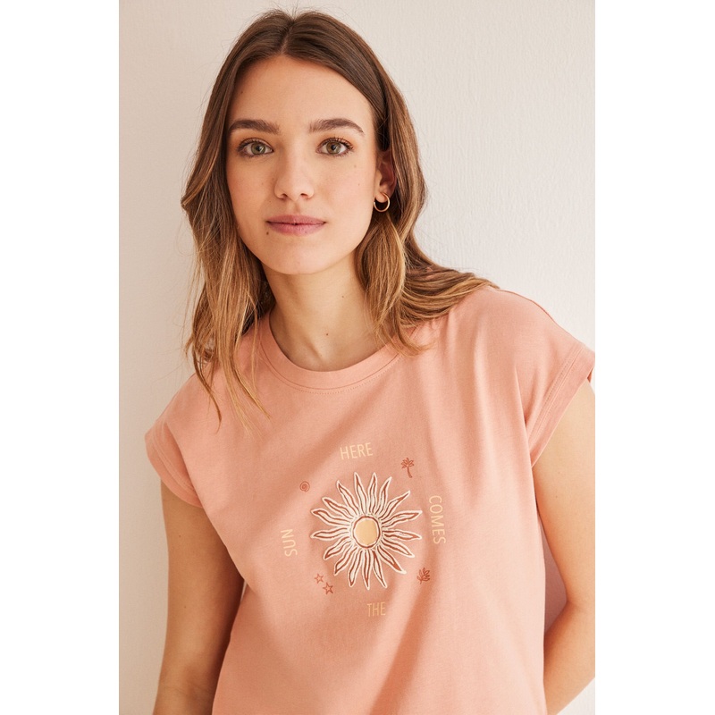 Pink Short Sleeves Capri Pant Pyjama