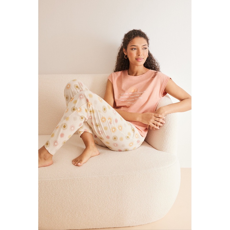 Pink Short Sleeves Long Pant Pyjama