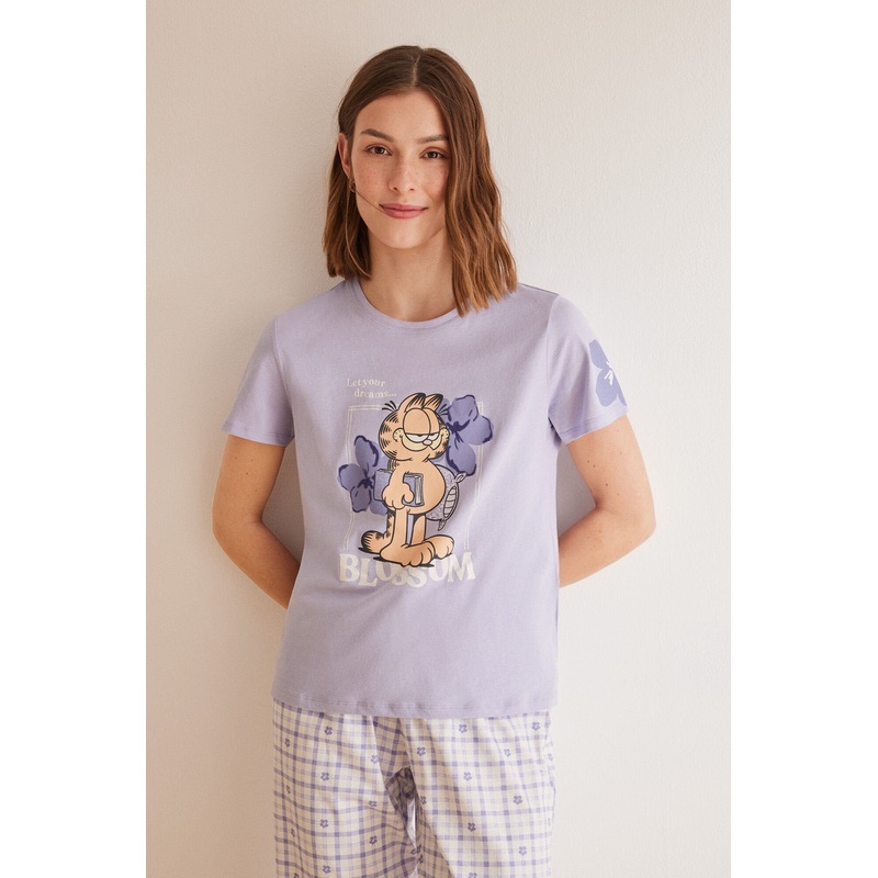 Purple/Lilac Short Sleeves Capri Pant Pyjama