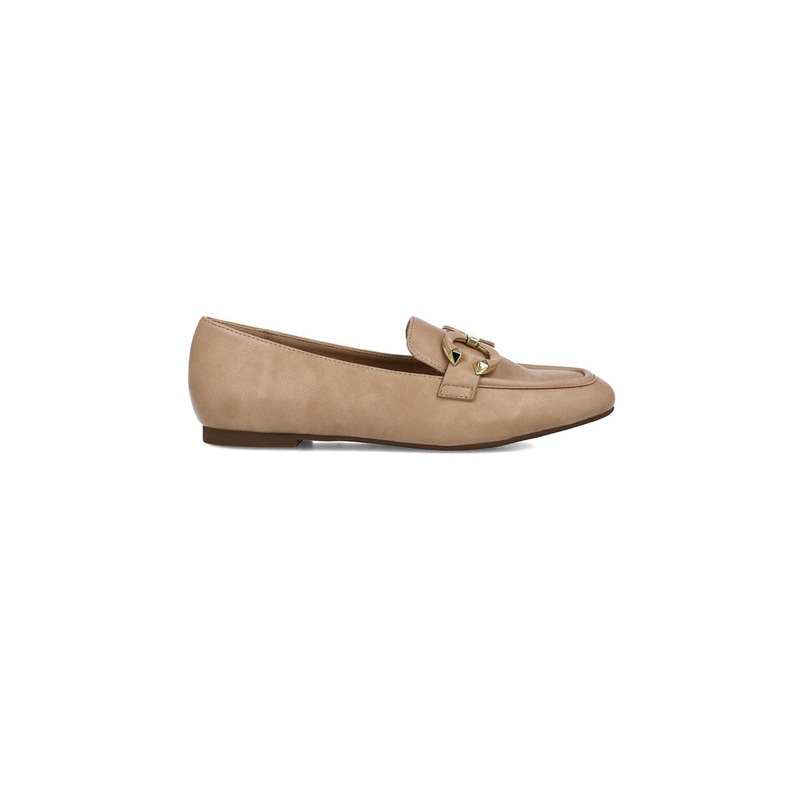 Beige Loafers With Stud Embellishment