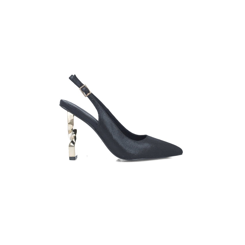 Black Ankle Strap Pumps With Geometric Heels