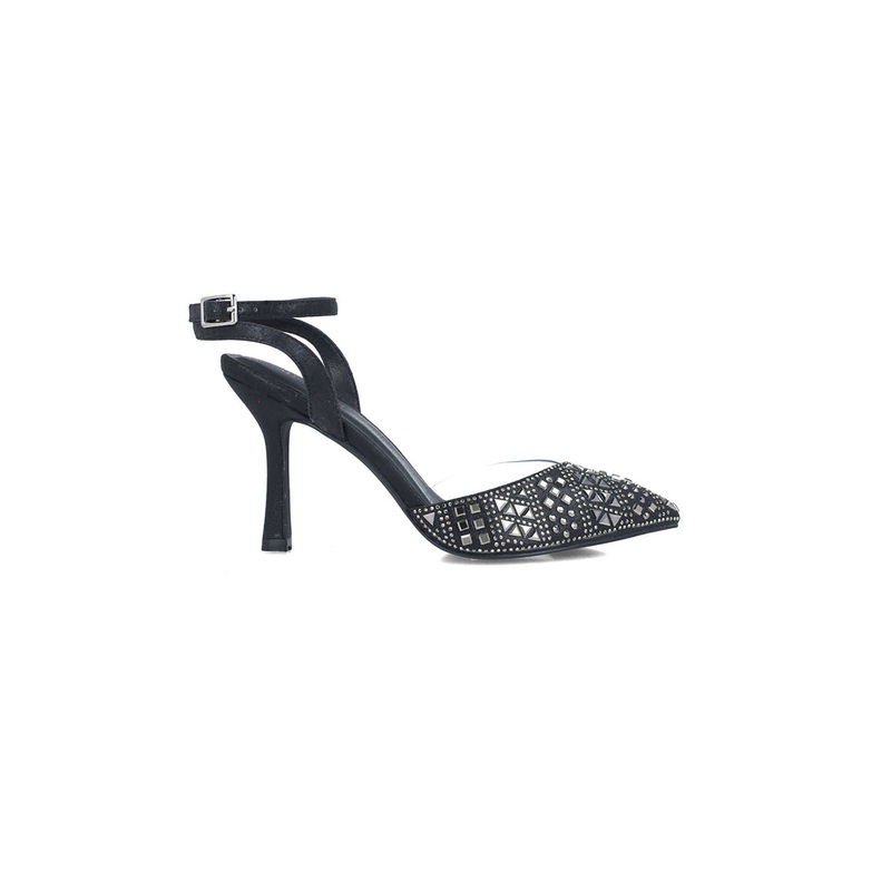 Black Embellished Pumps With Ankle Strap