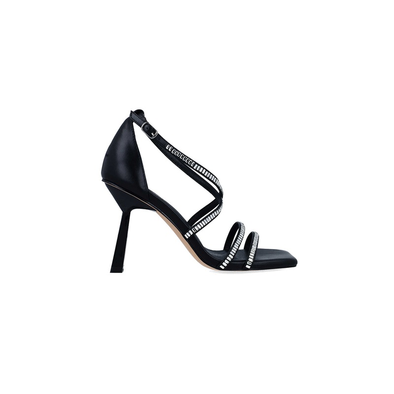 Black High-Heel Sandals With Embellished Straps