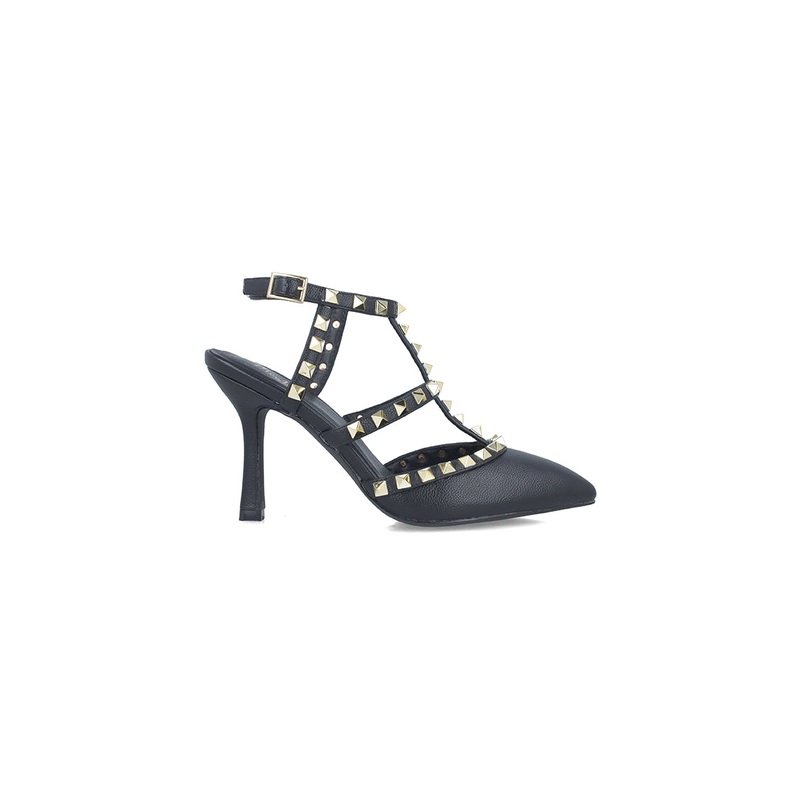 Black Studded Pumps With T-Strap