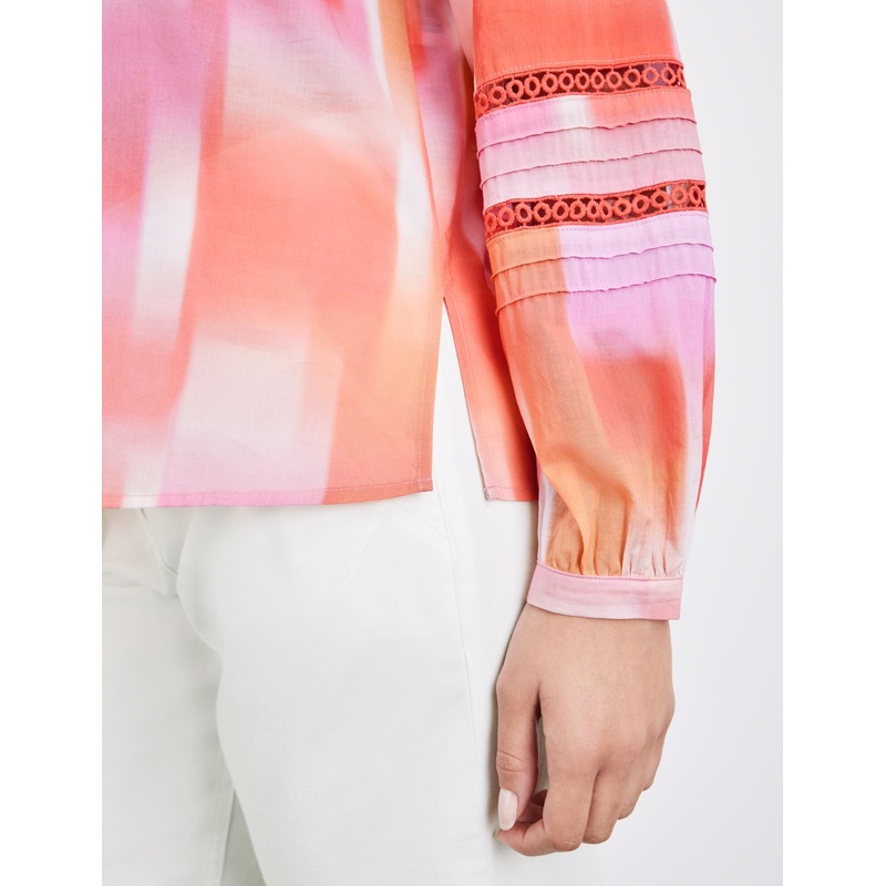 Cotton Blouse With Colour Graduation And Broderie Anglaise
