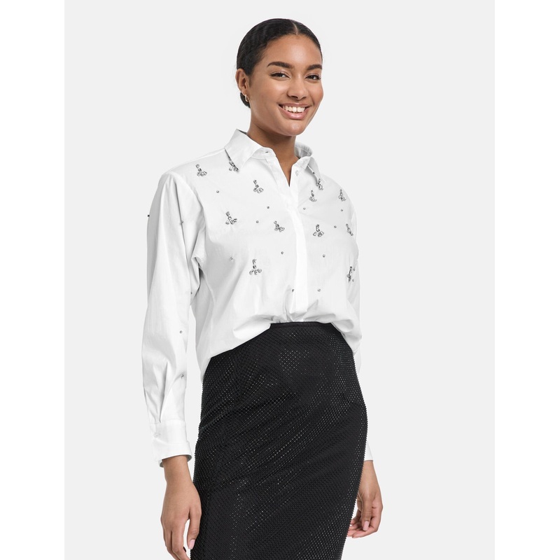 Cotton Blouse With Rhinestone Embellishment