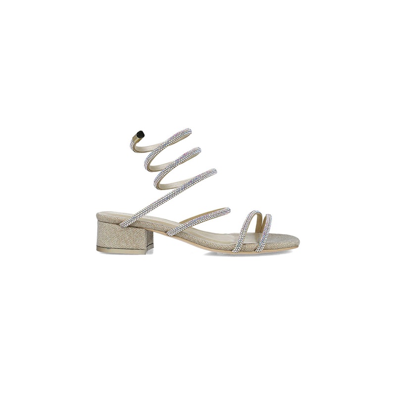 Gold Slippers With Embellished Wrap Strap