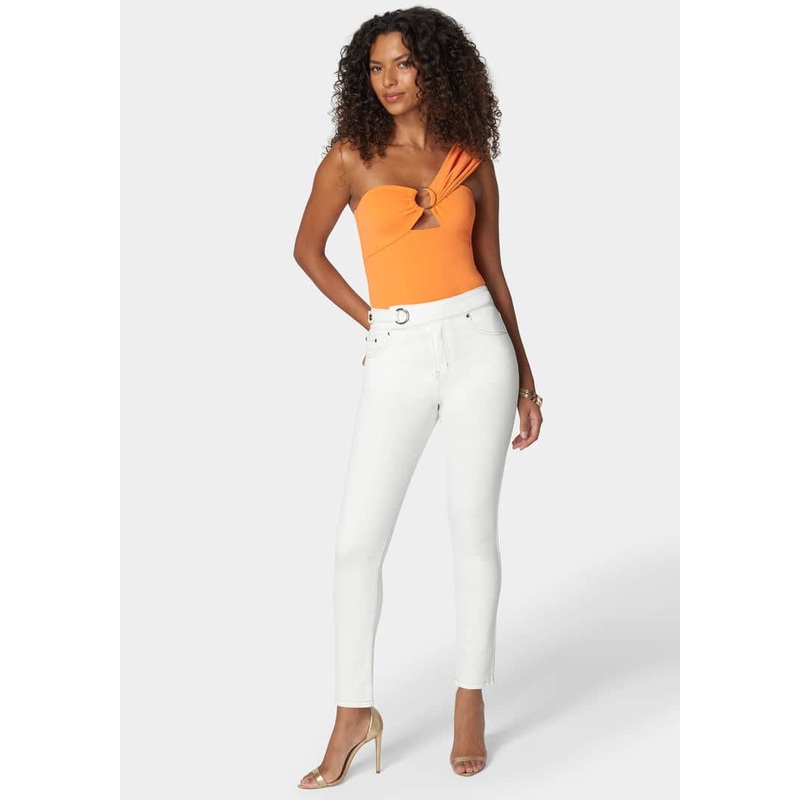 Natural Waist Tab Detail Skinny Jeans