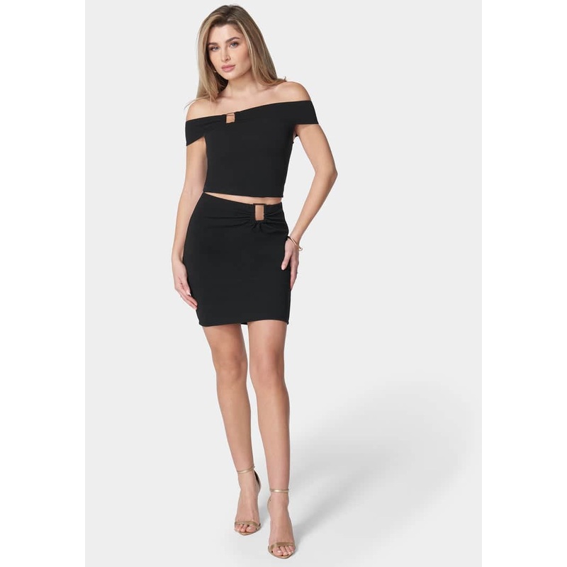 Off Shoulder Metal Trim Top And Skirt