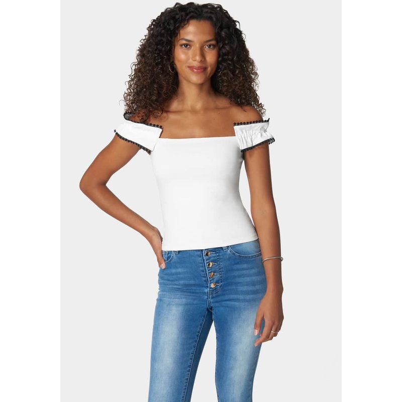 Off Shoulder Trim Detail Knit Top