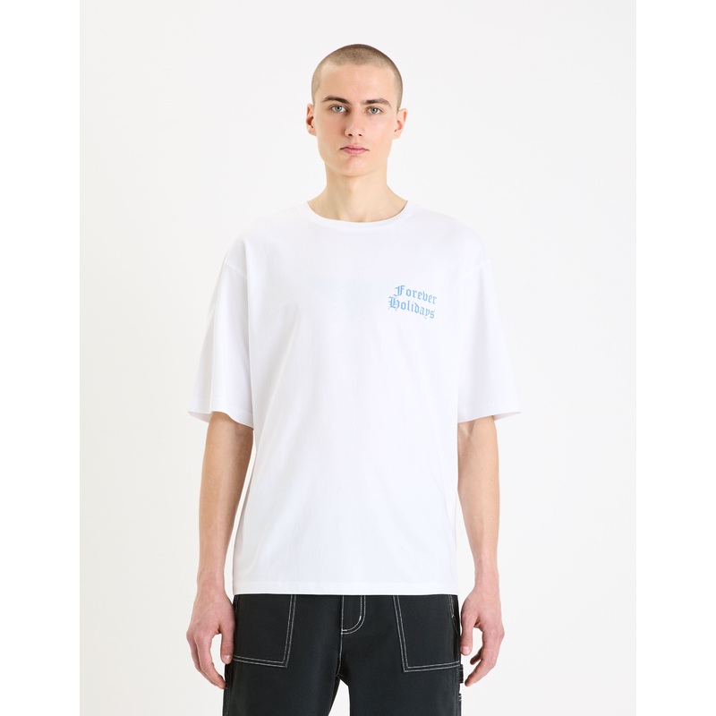 Oversized Round-Neck Cotton T-Shirt - White