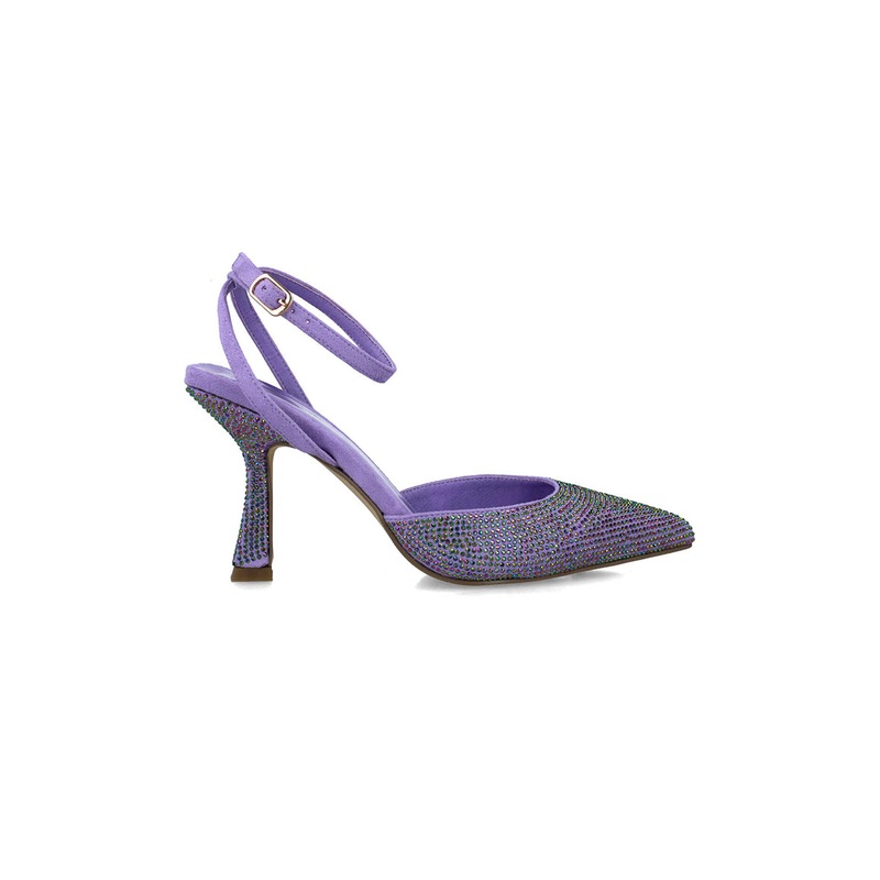 Purple Embellished Pumps With Ankle Strap
