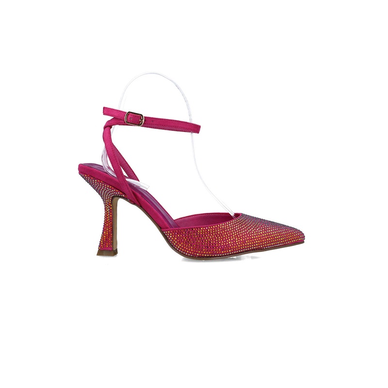 Red Embellished Pumps With Ankle Strap
