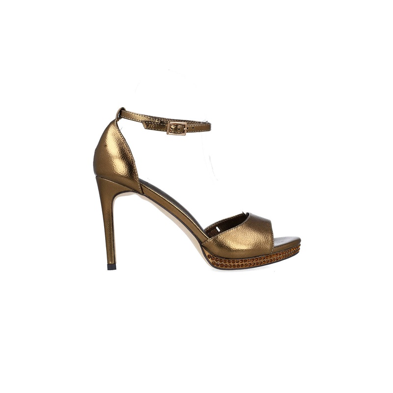 Shiny Brown High-Heel Sandals With Ankle Strap